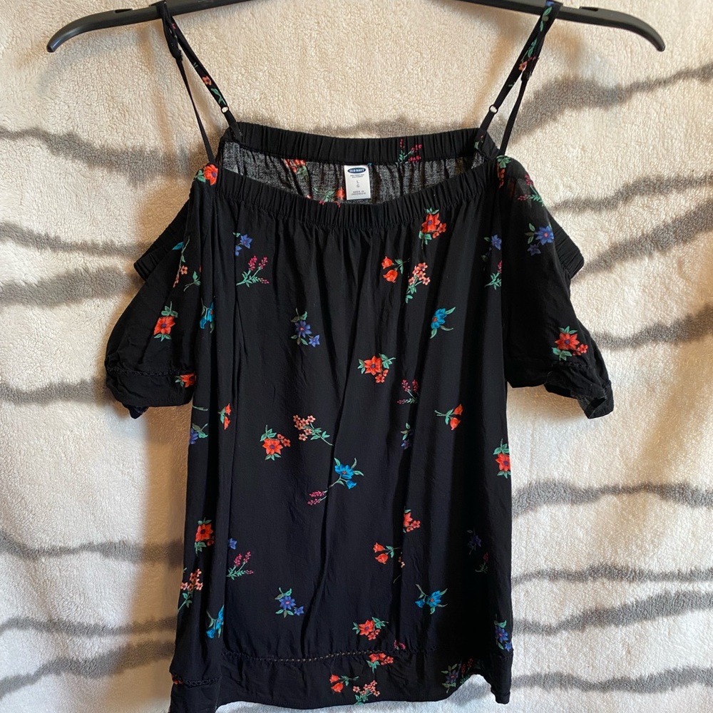 Off the shoulder flower print black top
